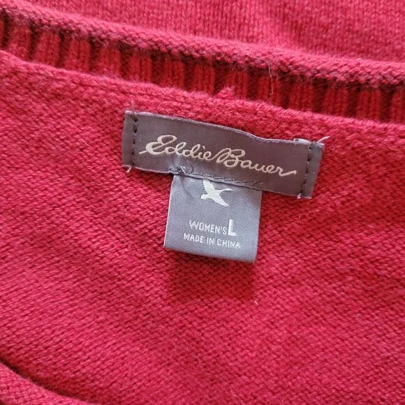 Eddie Bauer Women's Red Knit Sweater Size L Soft Cotton Blend Long Sleeves Class - Picture 4 of 7